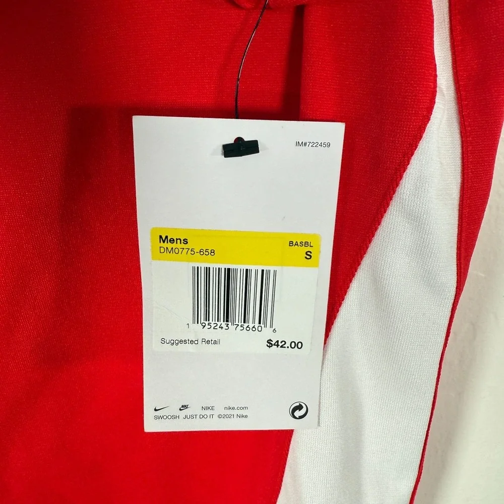 Nike Vapor One Button Baseball Jersey Mens Small White Red Short Sleeve New‎